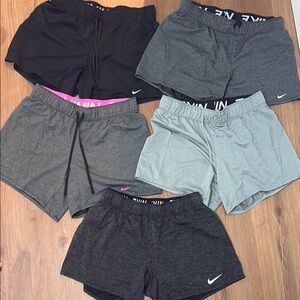 Set of 5 Nike Athletic Shorts Black and Gray Lightweight Elastic Waist
